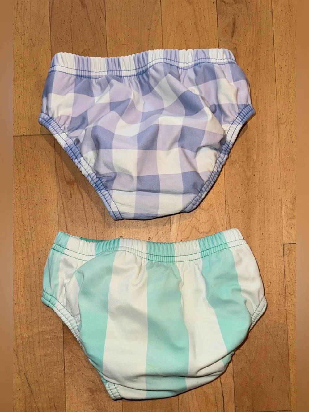 Bundle of two Primary Baby Swim Diaper size 2 blue checkered and green stripe